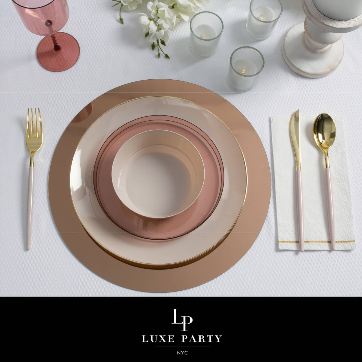 Linen and Gold Plastic Cutlery Set | 32 Pieces