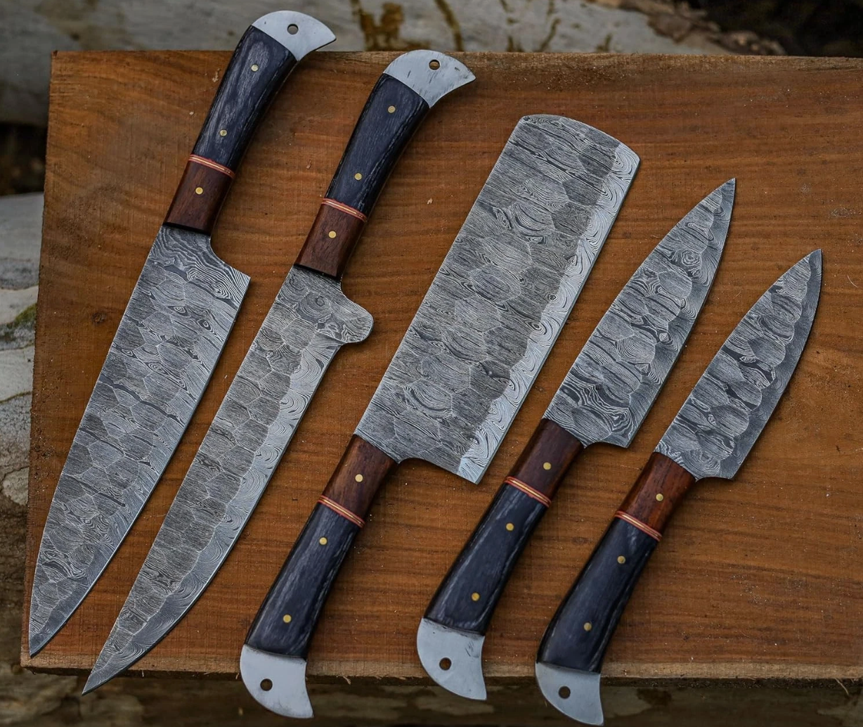 CUSTOM HANDMADE 5 PCS DAMASCUS STEEL KITCHEN KNIFE SET W Bag