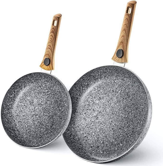 MITBAK Non-Stick Granite Frying Pans Set with Wooden Handle
