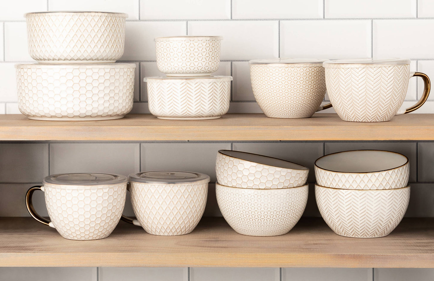 Kook Ceramic Nesting Bowls with Lids, Set of 4, Narbonne Col