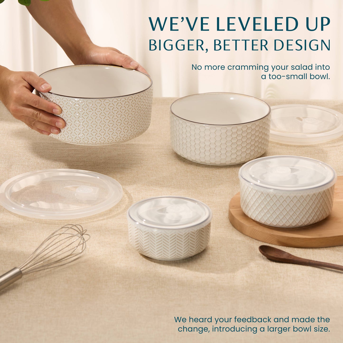 Kook Ceramic Nesting Bowls with Lids, Set of 4, Narbonne Col