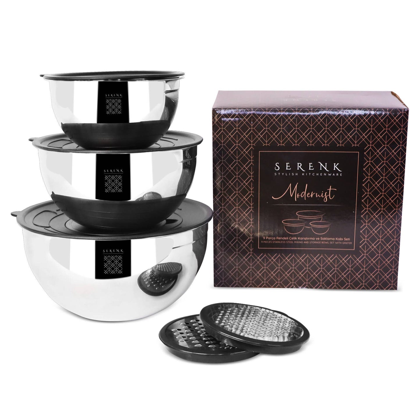 Serenk Modernist Stainless Steel 9-Piece Mixing Bowl Set