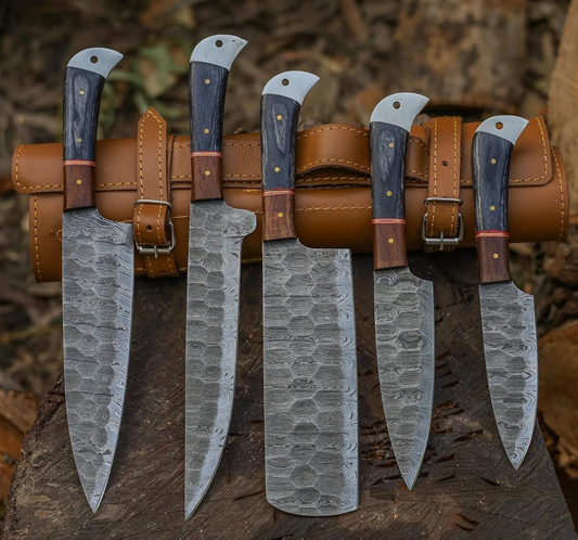CUSTOM HANDMADE 5 PCS DAMASCUS STEEL KITCHEN KNIFE SET W Bag