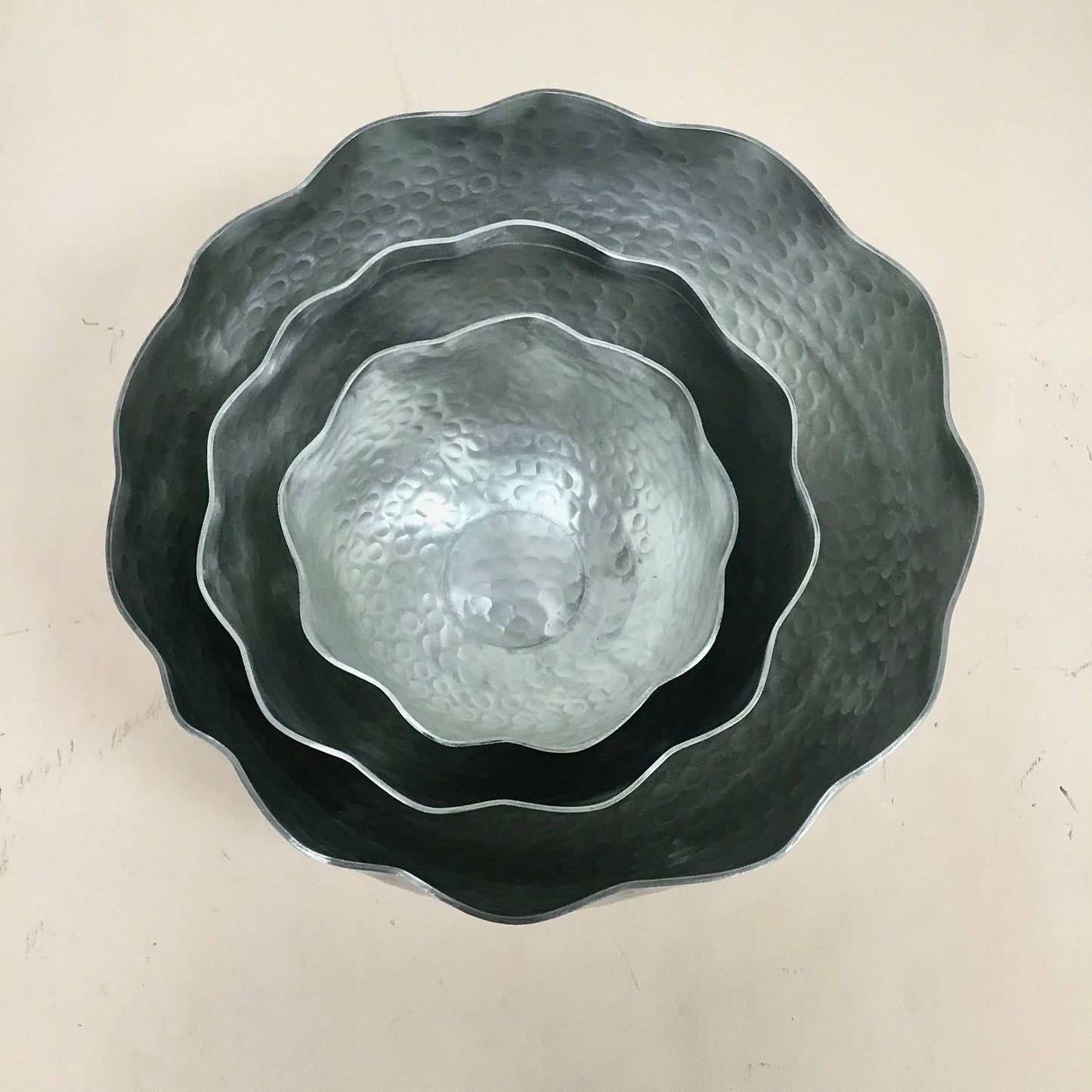 Hammered Aluminum Petal Bowls S/3