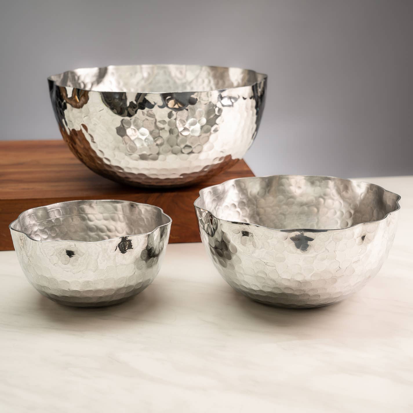 Hammered Aluminum Petal Bowls S/3