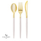 Linen and Gold Plastic Cutlery Set | 32 Pieces