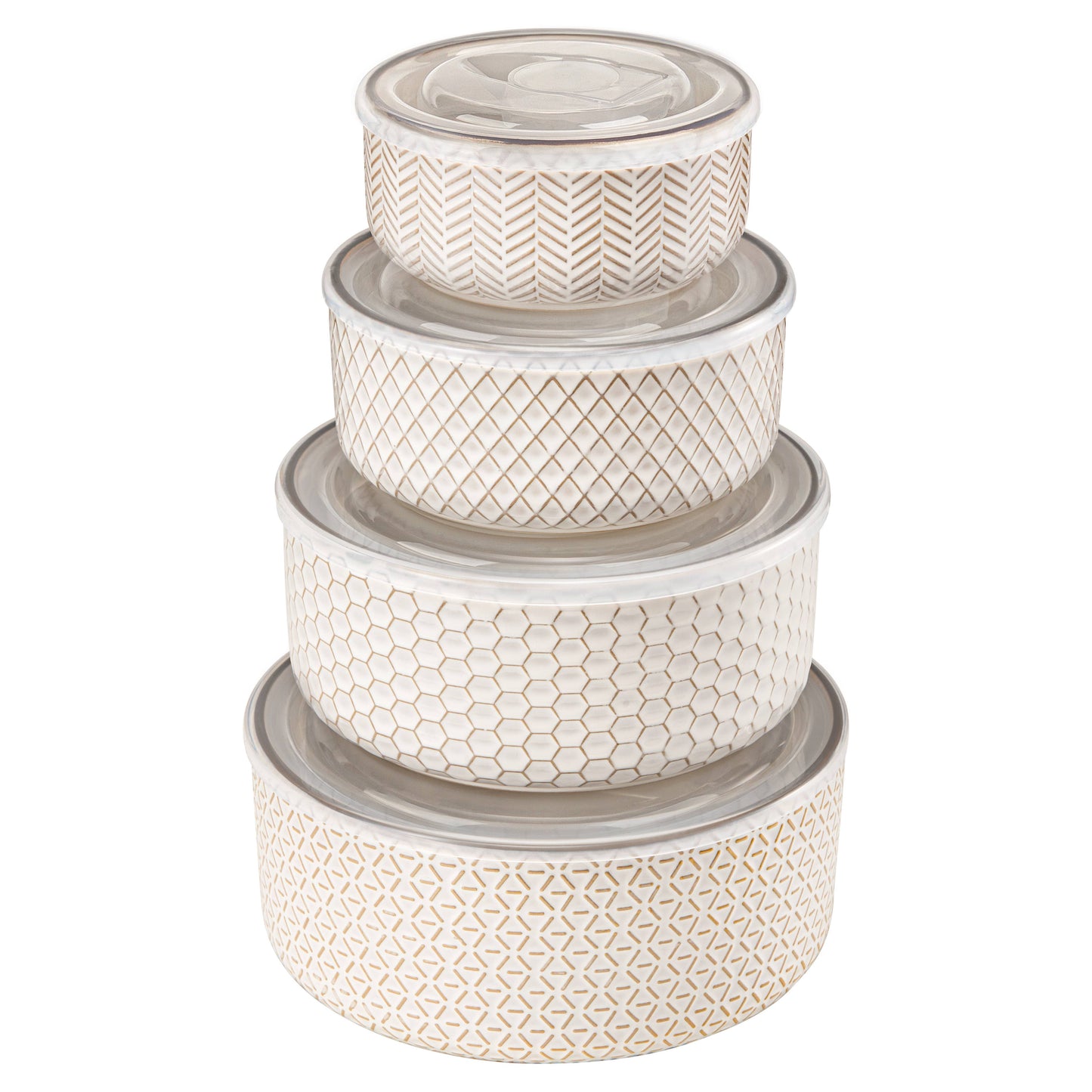 Kook Ceramic Nesting Bowls with Lids, Set of 4, Narbonne Col