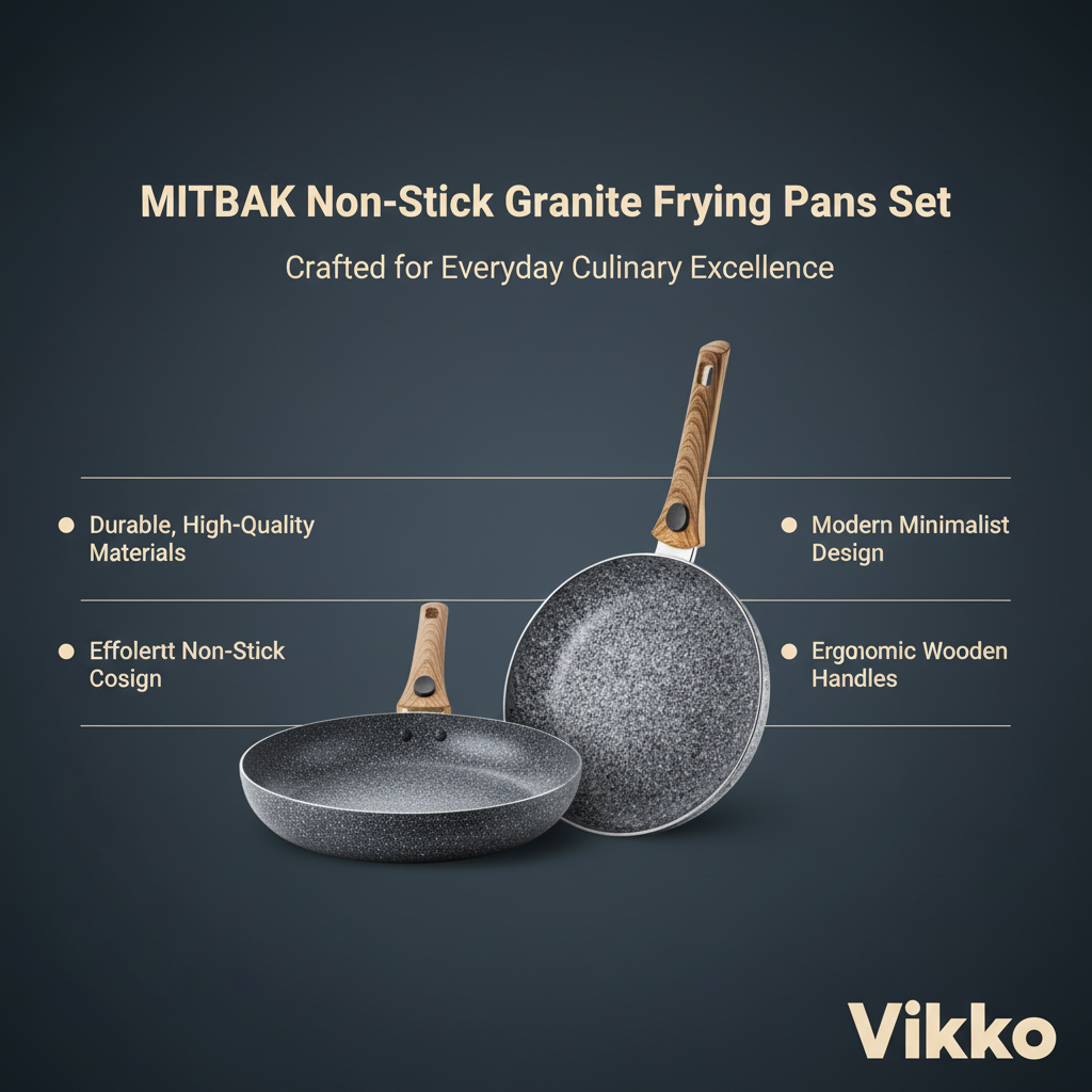 MITBAK Non-Stick Granite Frying Pans Set with Wooden Handle